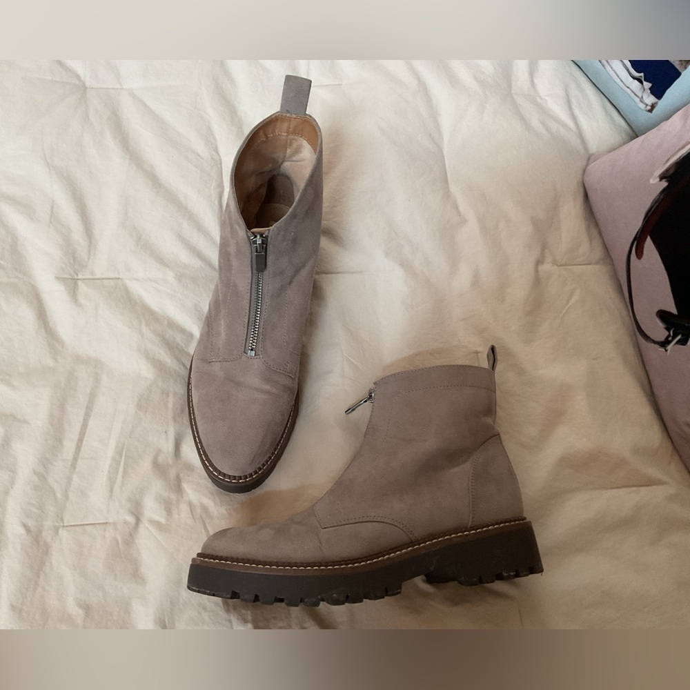 Nordstrom Rack Faux Suede Ankle Boots Thick Lug Sole Front Zip Women’s Sz 8.5 - Picture 3 of 9
